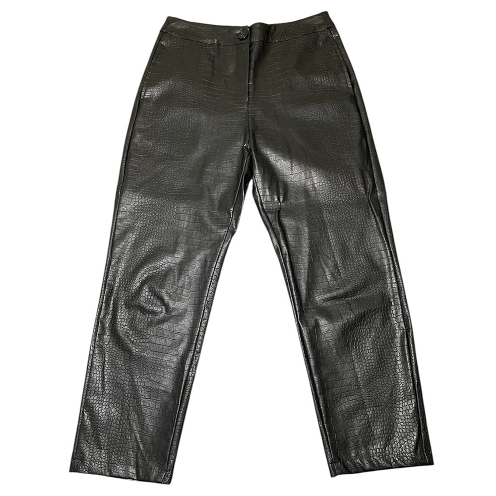 Princess Polly Kendall PU Black Croc-Embossed Faux Leather High Rise Pants sz 4